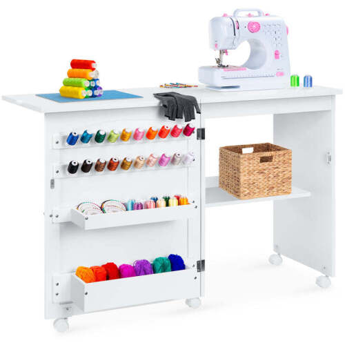 Folding Sewing Table Multipurpose Craft Station & Side Table w/ Wheels - Lot 2825
