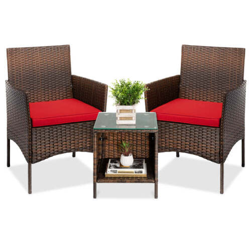 3-Piece Outdoor Patio Wicker Bistro Set w/ Side Storage Table - Lot 2831