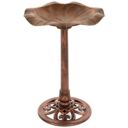 Lily Leaf Pedestal Bird Bath Decoration Accent w/ Floral Accents - Lot 2834