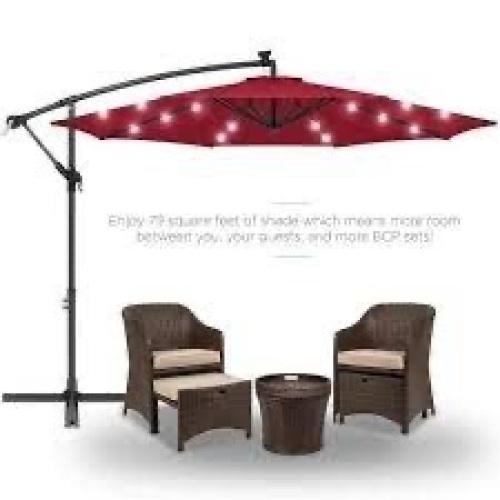 Solar LED Offset Hanging Patio Umbrella w/ Crank Tilt Adjustment - 10ft - Lot 2844