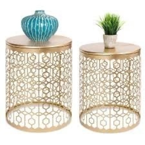 Set of 2 Decorative Round Side Accent Table Nightstands w/ Nesting Design - Lot 2846