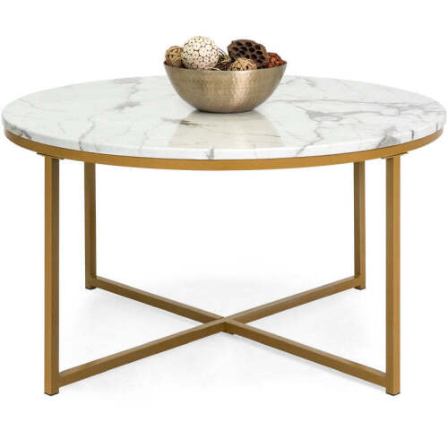 Round Coffee Table w/ Faux Marble Top, Metal Frame - 36in - Lot 2873