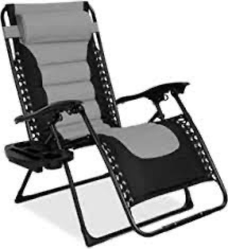 Oversized Padded Zero Gravity Chair, Folding Recliner w/ Headrest, Side Tray - Lot 2882