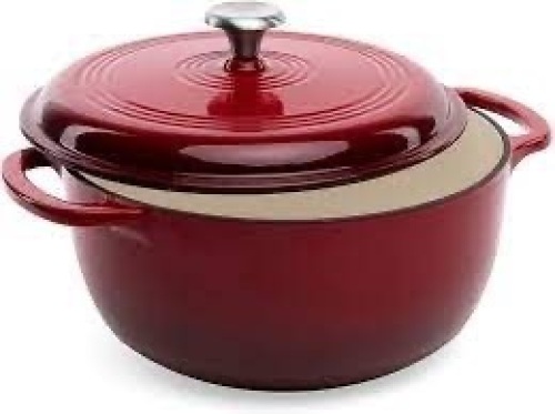6qt Non-Stick Enamel Cast-Iron Dutch Oven Kitchen Cookware w/ Side Handles - Lot 2901