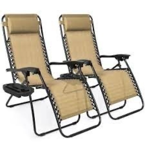Set of 2 Adjustable Zero Gravity Patio Chair Recliners w/ Cup Holders - Lot 2905