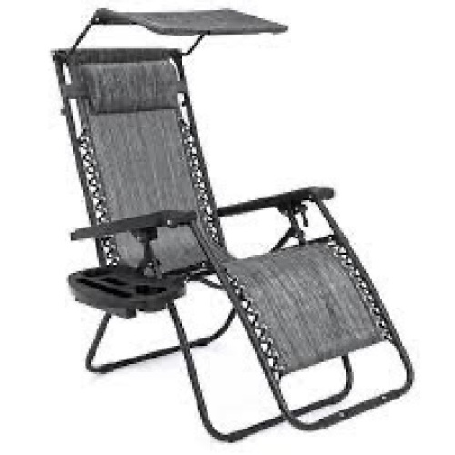 Folding Zero Gravity Recliner Patio Lounge Chair w/ Canopy, Side Tray - Lot 2910