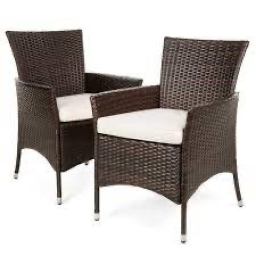 Set of 2 Handwoven Wicker Patio Dining Chairs w/ Water-Resistant Cushions - Lot 2916