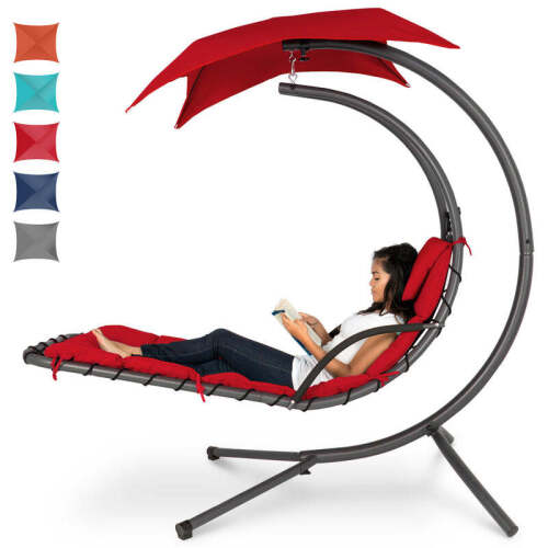 Hanging Curved Chaise Lounge Chair w/ Built-In Pillow, Removable Canopy - Lot 2918