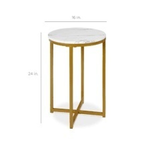 Round Coffee Side Table w/ Faux Marble Top, Metal Frame - 16in - Lot 2916