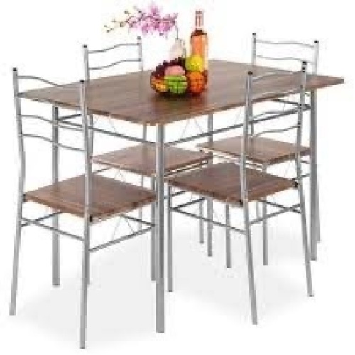 5-Piece Wooden Kitchen Table Dining Set w/ Metal Legs, 4 Chairs - Lot 2949