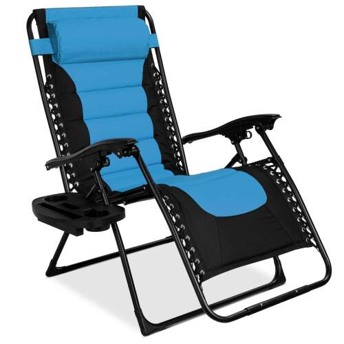 Oversized Padded Zero Gravity Chair, Folding Recliner w/ Headrest, Side Tray - Lot 2958