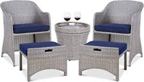 5-Piece Outdoor Wicker Bistro Set w/ Side Storage Table, No Assembly - Lot 2963
