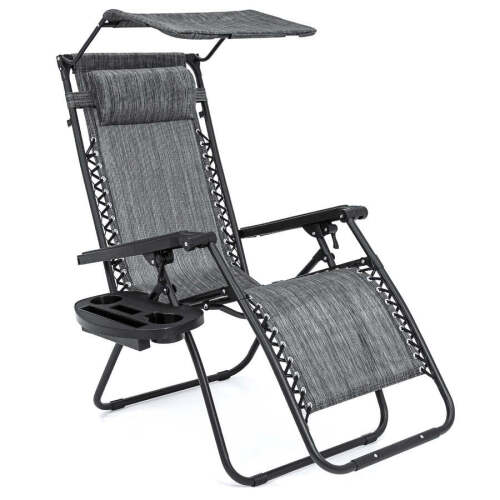 Folding Zero Gravity Recliner Patio Lounge Chair w/ Canopy, Side Tray - Lot 2894