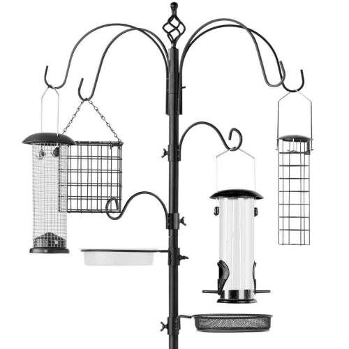 Bird Feeding Station, 6-Hook Steel Multi-Feeder Stand w/ 4 Feeders - Lot 2427