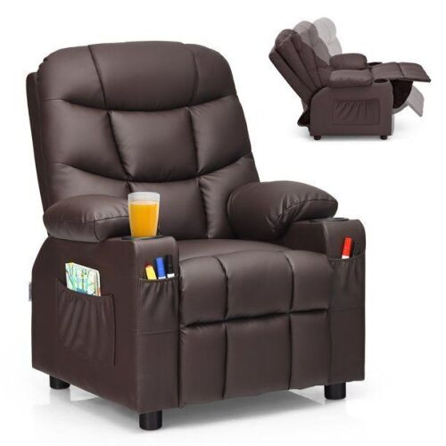 Kids Recliner Chair with Cup Holders & Side Pockets, Brown  - Lot 109
