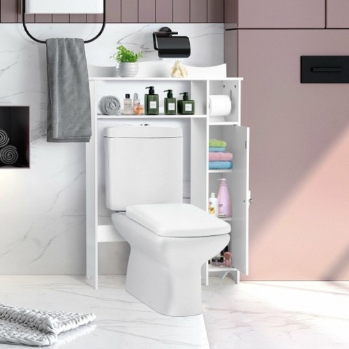 Wood Over The Toilet Bathroom Space Saver With Paper Holder And Shelf HW67411  - Lot 116