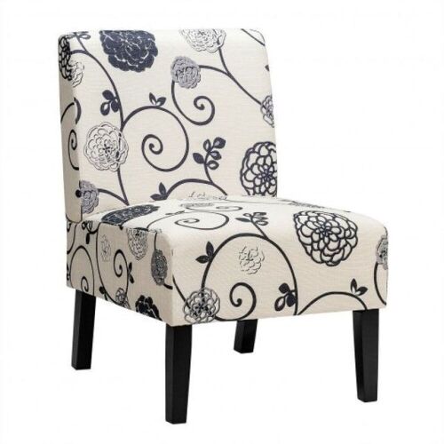 Armless Accent Chair with Rubber Wood Legs -Black & White  - Lot 545