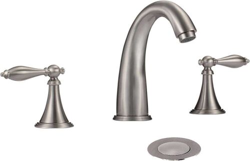 Wovier Brushed Nickel Widespread Bathroom Sink Faucet with Supply Hose,Two Handle Three Hole Lavatory Faucet,Basin Mixer Tap With Pop Up Drain  - Lot 603