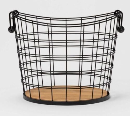 Case of (2) Metal Wire Round Basket with Solid Wood Base and Coiled Handle - Lot 785