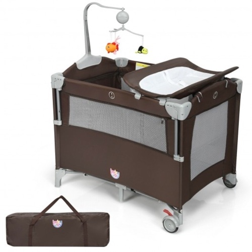5-In-1 Portable Baby Beside Sleeper Bassinet Crib Playard With Diaper Changer-Brown BB5558CF  - Lot 827