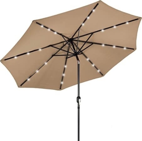 10ft Solar Powered Aluminum Polyester LED Lighted Patio Umbrella w/Tilt Adjustment and UV-Resistant Fabric - Lot 873