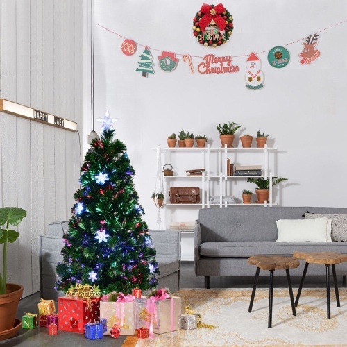 3' / 4' / 5' / 6' Fiber Optic Artificial Christmas Tree W/ Lights & Snowflakes-6' CM20530  - Lot 1056