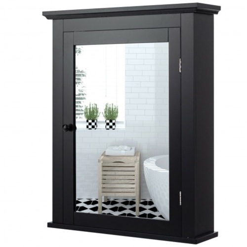 Bathroom Mirror Cabinet Wall Mounted Adjustable Shelf Medicine Storage-Black HW59321BK - Lot 466