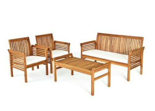 4 Pcs Outdoor Acacia Wood Sofa Furniture Set - Lot 131