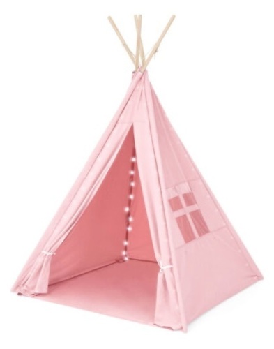 BCP 6ft Kids Cotton Pretend Teepee Play Tent w/ LED Lights, Carrying Bag  - Lot 394