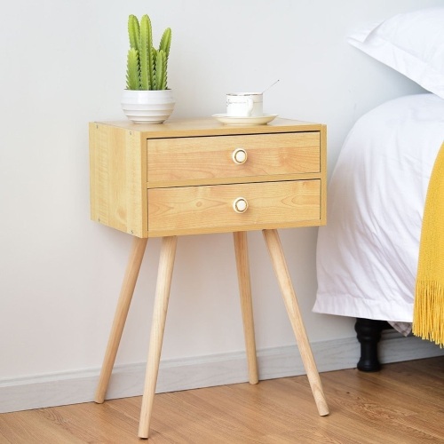 Modern 2 Drawers Nightstand In Natural HW65705NA - Lot 476