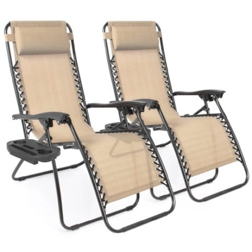 Set of 2 Adjustable Zero Gravity Patio Chair Recliners w/ Cup Holders  - Lot 495