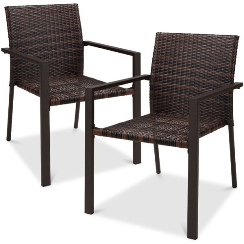 Set of 2 Stackable Wicker Chairs w/ Armrests - Lot 787