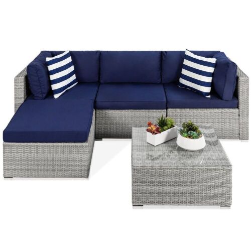 5-Piece Modular Wicker Sectional Conversation Set w/ 2 Pillows, Coffee Table - Lot 89