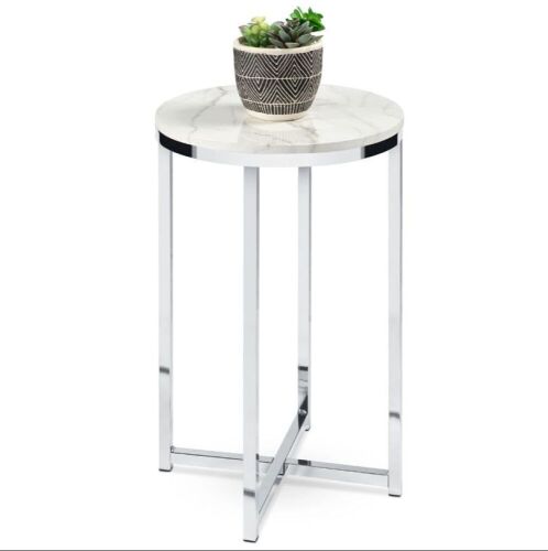 Round Coffee Side Table w/ Faux Marble Top, Metal Frame - 16in - Lot 643