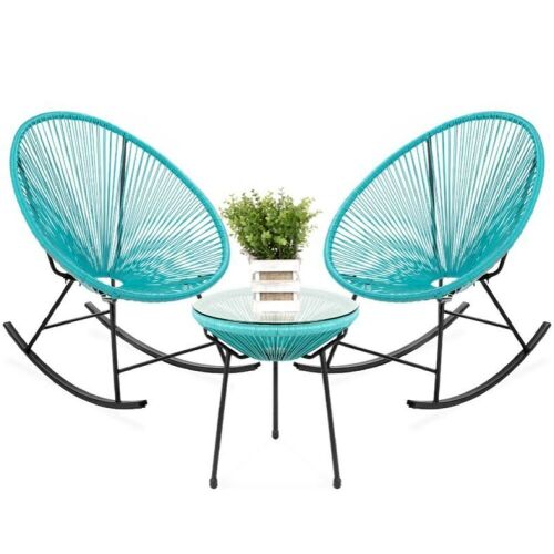 3-Piece Patio Woven Rope Acapulco Rocking Chair Bistro Set - Lot 83