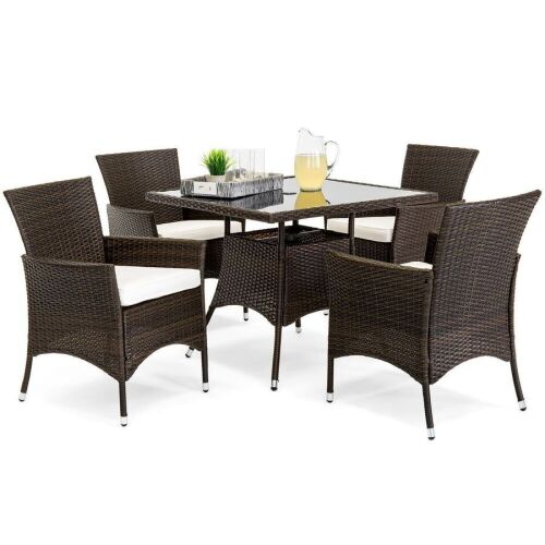 5-Piece Wicker Patio Dining Table Set w/ 4 Chairs - Missing Hardware  - Lot 195