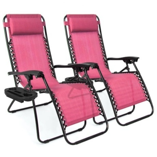 Set of 2 Adjustable Zero Gravity Patio Chair Recliners w/ Cup Holders  - Lot 646