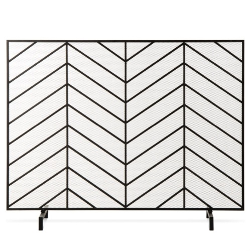 Single Panel Iron Chevron Fireplace Screen w/ Antique Finish - 38x31in  - Lot 198