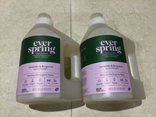 Lot of (2) Everspring Lavender & Bergamot Liquid Laundry Detergent - 100 fl oz - Lot 1173