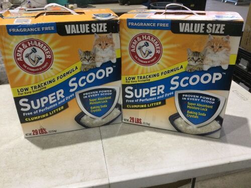Lot of (2) Arm & Hammer Fragrance Free Super Scoop Clumping Litter - 29lbs - Lot 1179