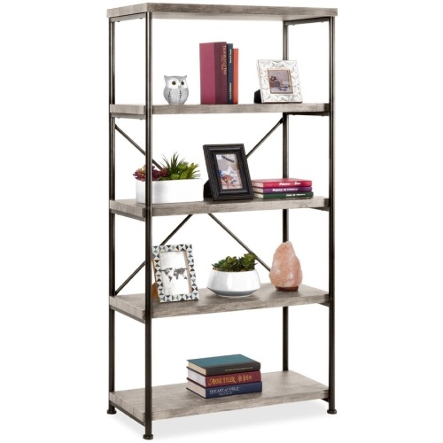 5-Tier Industrial Bookshelf w/ Metal Frame, Wood Shelves  - Lot 969