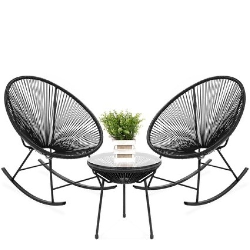 3-Piece Patio Woven Rope Acapulco Rocking Chair Bistro Set  - Lot 323