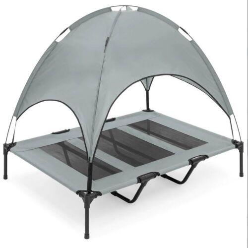Elevated Cooling Dog Bed, Outdoor Pet Cot w/ Canopy, Carry Bag - 48in - Lot 515