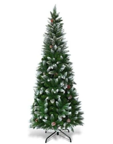 5 ft. Snow Flocked Unlit Artificial Pencil Christmas Tree Hinged with Pine Cones - Lot 1071