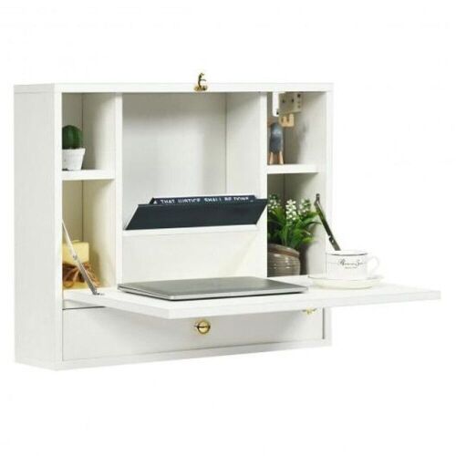 Wall Mounted Folding Laptop Desk Hideaway Storage with Drawer - Lot 712