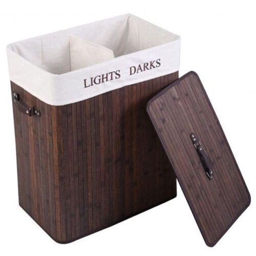 Double Rectangle Bamboo Hamper Laundry Basket - Lot 1060