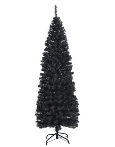 6 ft. Unlit Artificial Christmas Tree Halloween Pencil Tree Black w/Metal Stand - Lot 1081