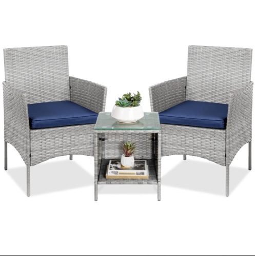 3-Piece Outdoor Patio Wicker Bistro Set w/ Side Storage Table  - Lot 199