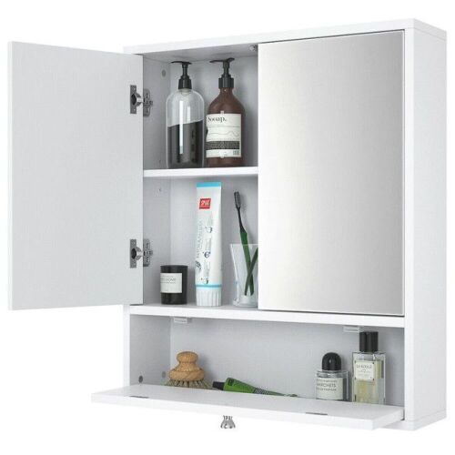 Bathroom Double Mirror Door Wall Mount Storage Wood Cabinet  - Lot 224