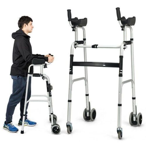  Foldable Standard Walker Aluminum Alloy Walking Frame w/ Armrest Pad & Wheels - Lot 851